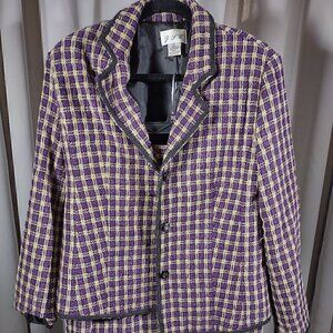 Vintage Y2K JSC Womens 2pc Skirt Suit Sz 12 Purple Cream Boucle 3 Button Lined
